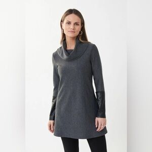 Joseph Ribkoff gray and‎ black sweater tunic top with shawl collar size 10